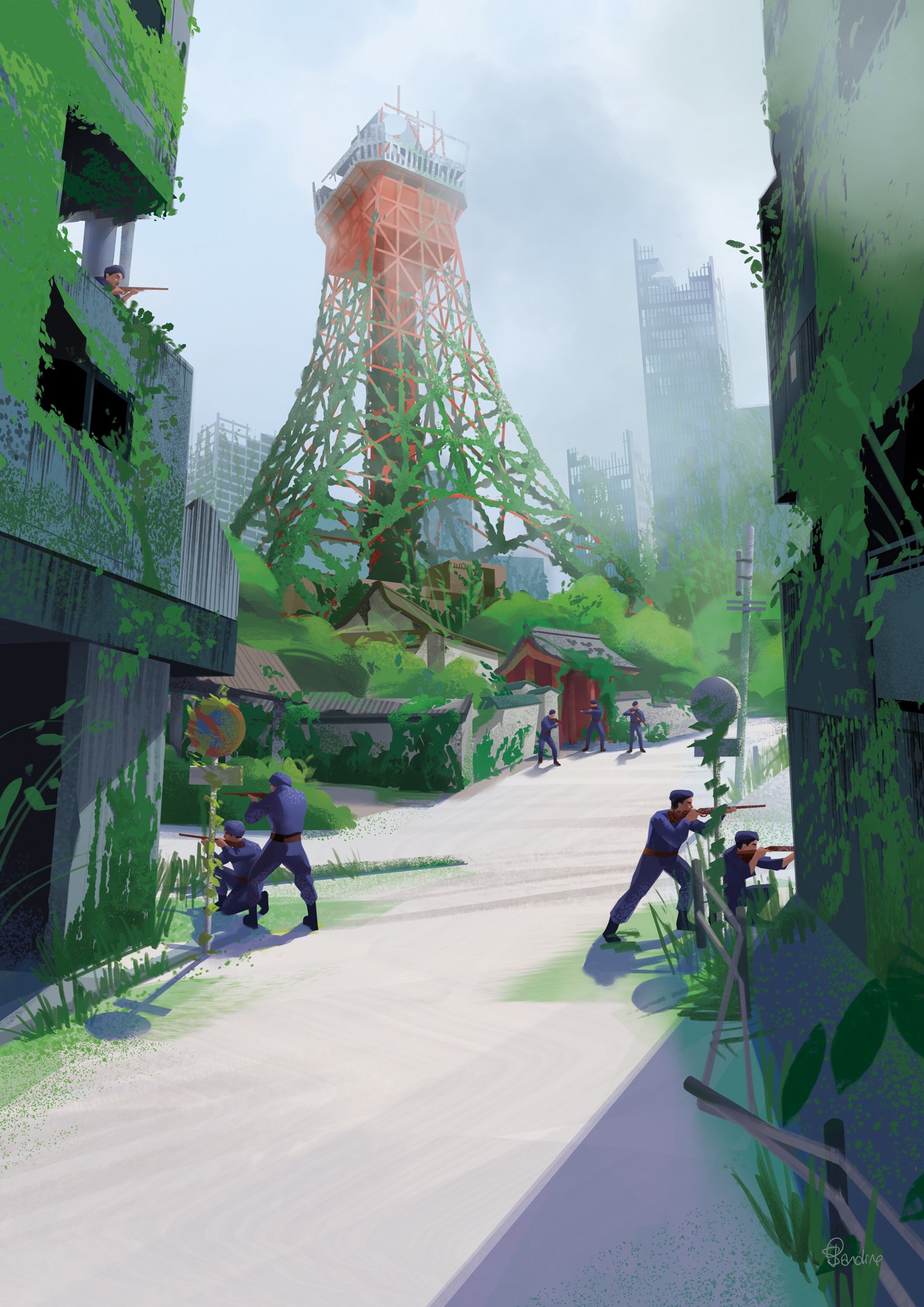 Les ruines de la tour de Tōkyō. Image issue des «Aventures de Kanako Sawada» © Sandrine Pilloud, Lionel Tardy